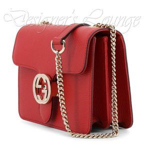 NEW GUCCI Interlocking GG Red Leather Crossbody Chain Bag $1,980 Authentic